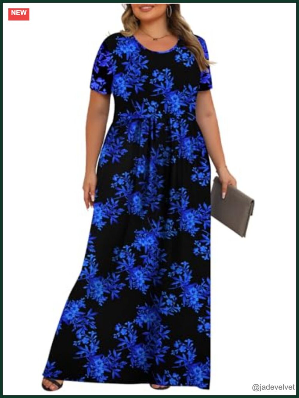 Plus Size Maxi Dress with Pockets Short Sleeve for Summer - Picture 2 of 6